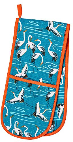 Ulster Weavers Double (88 x 18cm) -100% Cotton Heat Resistant-Washable-Oriental Themed Oven Gloves in Blue-Crane Gifts-Kitchen Accessories, One Size