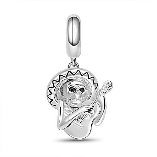 Gnoce Damen Charm 925 Sterling Silber Mexiko Schädel mit Strohhut Charm Anhänger fit alle Armbänder Halsketten Geschenk für Frauen Mädchen Männer