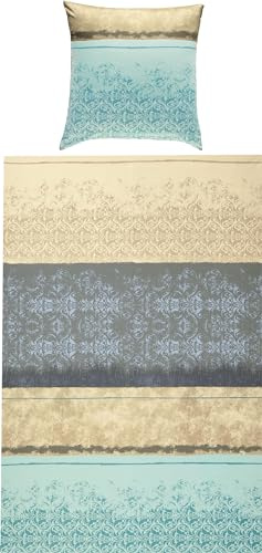 Erwin Müller Bettwäsche, Bettgarnitur Mako-Satin Ornamente Mint-Silber Größe 80x80 cm / 135x220 cm - feinste Baumwolle, angenehmes Schlafklima, mit praktischem Reißverschluss