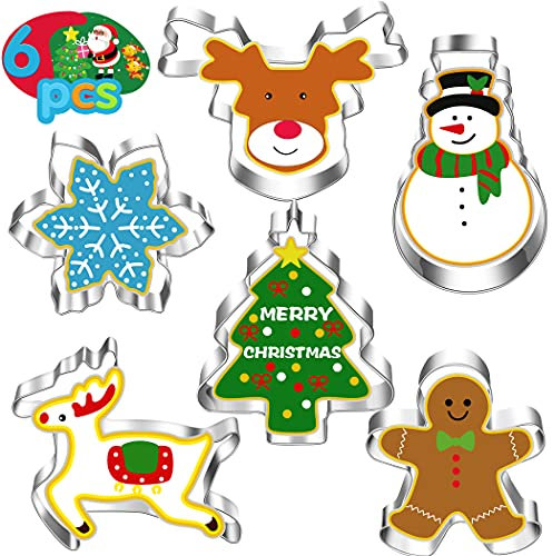 Funnlot Christmas Cutters Christmas Cookie Cutters Gingerbread Man Cutters Christmas Biscuit Cutters Reindeer, Gingerbread, Snowflake, Snowman Christmas Shape Cutters for Christmas Baking Cake