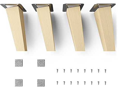 Sossai Möbelfüße aus Naturholz Buche unbehandelt, Clif Square HMF4, 15 cm hoch, eckig, schräge Ausführung, für Kommoden, Schränke, Regale