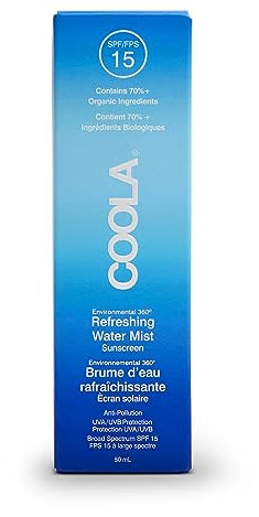 Coola SPF 15 Water Mist Suncreen, 70 Percent + Organic Sunscreen for Daily Use, Refreshing and Alcohol Free, 50 ml