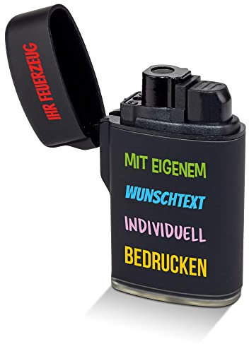 PR Print Royal Feuerzeug selbst gestalten - mit eigenem Name oder Text Bedrucken - Sturmfeuerzeug, Flüssiggas nachfüllbar I Personalisiertes Geschenk - Schwarz gummiert