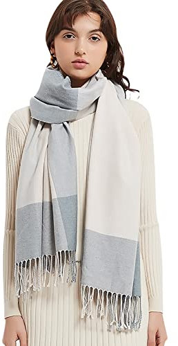 LumiSyne Winter Schal Kariert Kaschmir Stolen Für Damen Farbverlauf Plaid Pashmina Schals Mit Quasten/Fransen Lange übergroßer Wolle Warmer Schultertuch Deckenschal