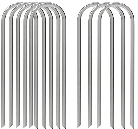 8PCS Trampoline Stakes Heavy Duty Tent Pegs,Ground Anchors,Galvanised Steel U Anchors,U-Shaped Metal Football Goal Pegs Reusable Tent Ground Anchors for Football Goals Silver