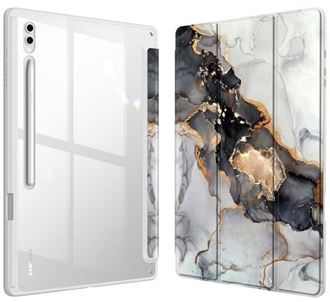 Fintie Hybrid Hülle für Samsung Galaxy Tab S10 Ultra/S9 Ultra/S8 Ultra 14.6 Zoll Tablet- Stoßfeste Abdeckung mit Transparent Hartschalen Schutzhülle und Stifthalterung, Trüber Marmor