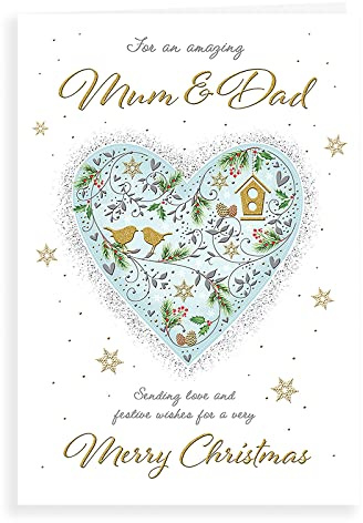 Piccadilly Greetings Klassische Weihnachtskarte für Mama und Vater, 22,9 x 15,2 cm