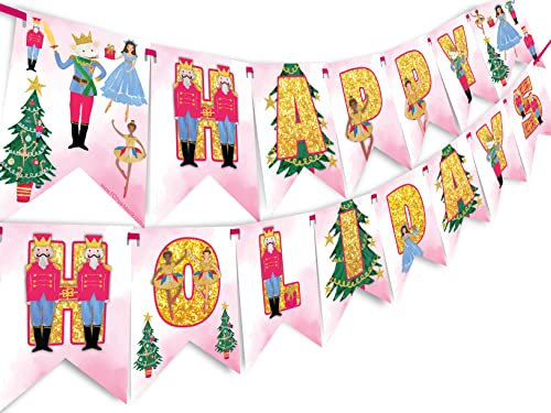 POP parties Nussknacker Happy Holidays Banner – Nussknacker Partyzubehör – Nussknacker Party Dekorationen – Rosa Weihnachtsfeier Dekoration – Rosa Urlaub Party Supplies – HH Pink