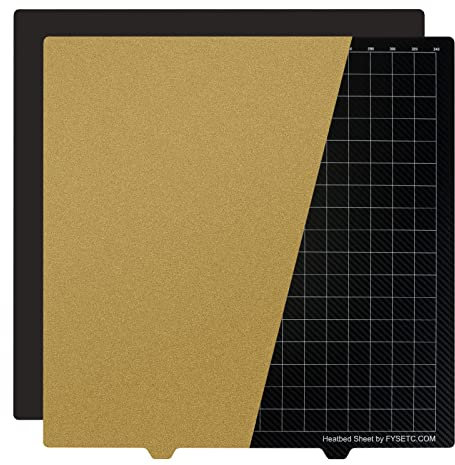BCZAMD Ender 5 Plus 2022 Build Plate JanusBPS-PET Platform Gold Textured Powder PEI+PET Carbonn Fibree Spring Steel Sheet Heated Bed Surface with Strongg Maagnetiic Sticker-377x370mm/14.8x14.5 in