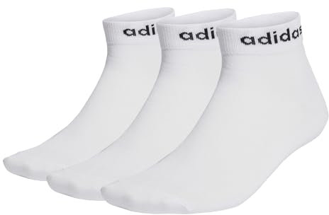 adidas Mixte Think Linear Ankle Socks 3 Pairs, White/Black, 4.5-6