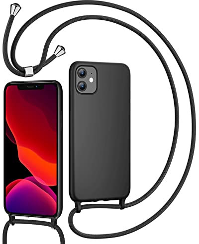 omitium Handykette für iPhone 11, Hülle mit Band iPhone 11 Handyband Halskette iPhone 11 Schutzhülle mit Kordel zum Umhängen Durchsichtige Handyhülle Cover TPU Bumper iPhone 11, Schwarz