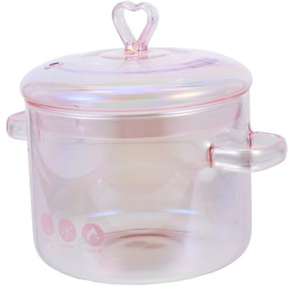 BESTonZON Cacerola de Vidrio con Tapa Olla de Vidrio a Fuego Lento de 50 Oz para Estufa Olla Rosa con Tapa Y Utensilios de Cocina de Vidrio de 1500 Ml para Pasta Fideos Sopa Leche Té