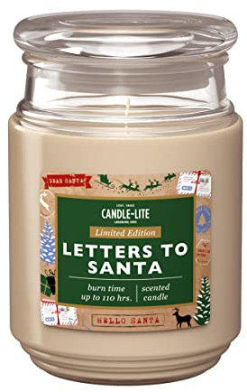 Candle-Lite Duftkerze im Glas mit Deckel | Letters To Santa | Duftkerze Weihnachten | Kerzen lange Brenndauer (bis 110h) | Kerzen Weiß | Duftkerze Groß (510g)