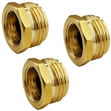 Rosca G de 1/2 pulgada (BSP) hembra a conector macho GHT de 3/4 pulgadas, adaptador de manguera de jardín BSP de latón industrial, rosca G de latón a conexión de manguera de jardín (paquete de 3)