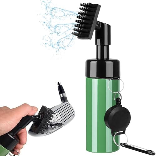 FINGER TEN Golf Club Brush Cleaning Kit for Golf Groove Cleaner with Extrusion Water Bottle & Hook, Golf Club Bag Accessories Water Dispenser Cleaner (1 Pack GreenBrush)
