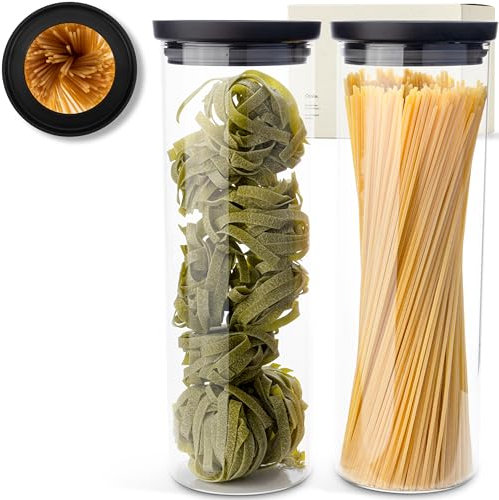 KIVY Vorratsgläser mit transparenten Glasdeckel [2x 1800ml] Luftdichte Nudelgläser mit Deckel - Müsli Aufbewahrung Glas - Aufbewahrung Spaghetti - Große Dose für Spaghetti Glas