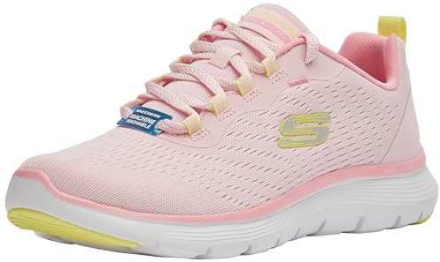 Skechers Damen Flex Appeal 5.0 New PathSneaker, Rosa Netzstoff, gelber Besatz, 36.5 EU