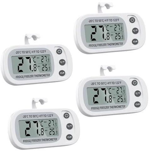 Termometro Digitale Frigorifero,Termometro Digitale Impermeabile con Gancio, Display LCD, Termometro Cucina,Funzione di Registrazione Massima/Minima,Ideale per la Casa,Ristoranti,Caffè