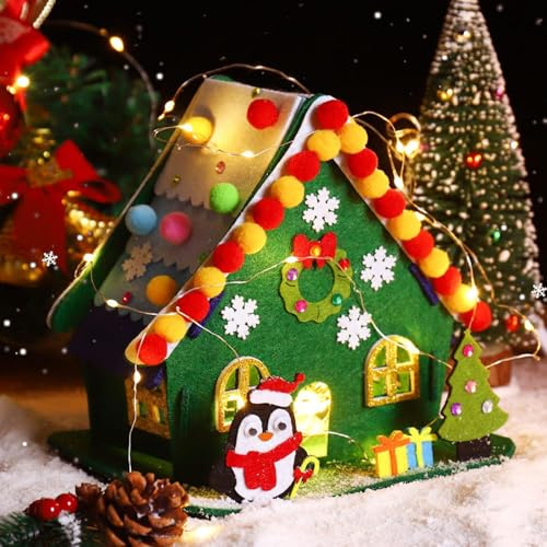 TaimeiMao LED Bastelset Weihnachten Kinder, Weihnachtshaus Basteln, Weihnachtshaus Filz Dekor, Weihnachtsdeko Bastelset, DIY Winter Bastelnset Kinder