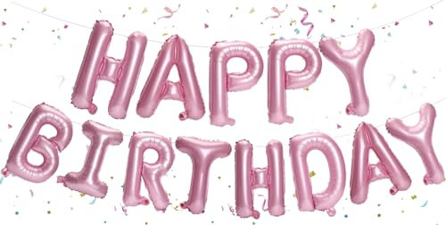 Rosa alles Gute zum Geburtstag Ballons Banner, 16 Zoll Mylar Folie Buchstaben Geburtstag Zeichen Banner für Mädchen Jungen Kinder & Erwachsene Geburtstag Dekorationen und Halloween Party Supplies