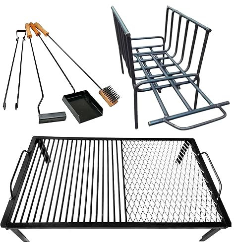 Premium Argentinischer Grill + Feuerschale + Kit Feuerwerkzeuge - Eisen Argentinien Grill - BBQ Parrilla Asado - Grill mit Griff