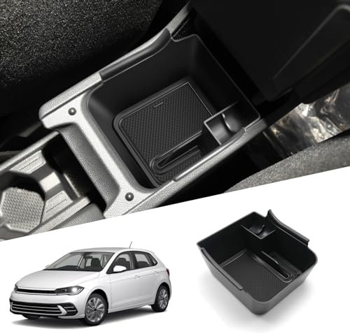 WEIPIN Kompatibel mit VW Polo MK6 AW 2018-2024 Mittelkonsole Handschuhfach Armlehne Taigo Multifunktionaler Aufbewahrungsbox Polo Gti Zubehör(Schwarz)
