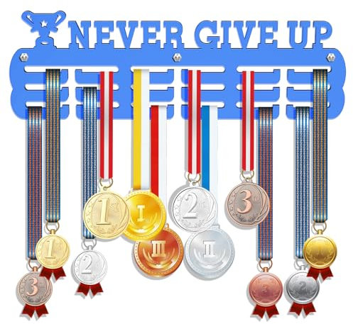 GeeRic Medaillenhalter Never GIVE UP, Medaillenhalter Präsentationsständer Sport-Auszeichnungen Kleine Halterung Dekor Auszeichnungen Für Wand Zuhause Abzeichen Rennen Schwimmen 30cm