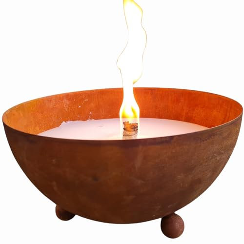 Schwabenfire Outdoorkerze mit Dauerdocht in Edelrost Metallschale Wiederverwendbar kerzen deko outdoor kerzen xxl Geschenke für Frauen Garten Kerze grosse outdoorkerzen geschenke für frauen RegioLust