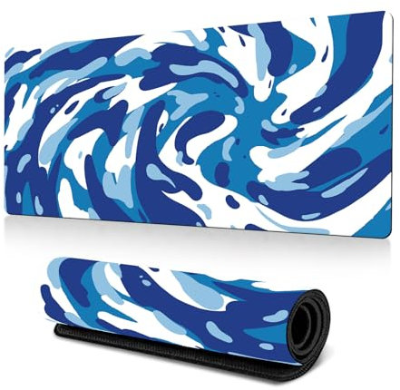 Hixingo 3D Vórtice Alfombrilla Ratón XXL/XL/L, Alfombrilla Rató, Alfombrilla Gaming con Bordes cosidos y Base Antideslizante, Mouse Pad para oficinas y hogares (900 * 400 * 3mm,Azul y Blanco)