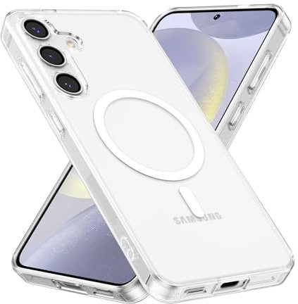 RALEAVO for Samsung Galaxy S24 Plus 5G Case, Magnetic Crystal Clear Case Cover Compatible with MagSafe, Shockproof Military-Grade Protection Bumper Phone Case for Samsung S24 Plus, Clear (Magnetic)