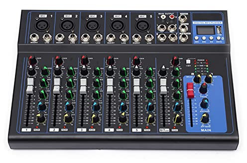 Professioneller Audio-Mixer, 7 Kanal Sound Mixing Console Digitaler Audio Mixer Stereo DJ Mixer Soundboard Konsole für Live Performance Heimbühne Karaoke Mini-Audio-DJ-Mixer