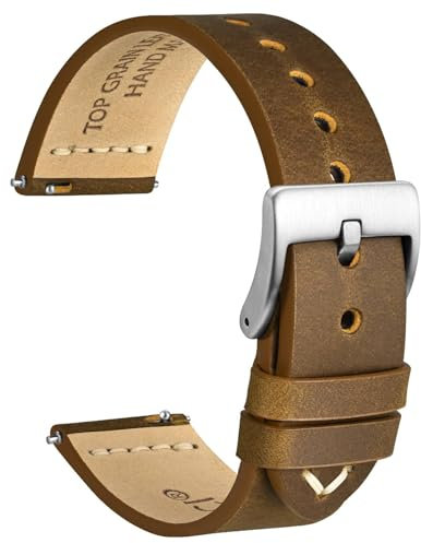 WOCCI 20mm Antikes Uhrenarmband für Herren, Sattelleder, Silberne Schnalle (Sand)