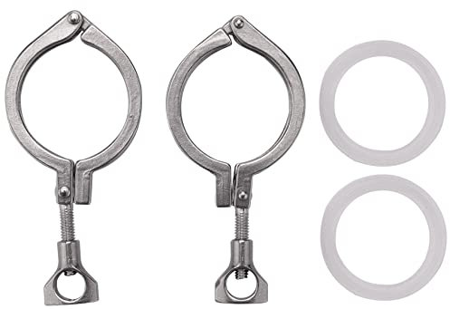 Iegefirm 2 Pieces Tri Clamp Steel Single Pin Robust and Durable Tri Clamp with Wing Nut for Ferrule TC with 1 Piece Silicone Seal (2 Tri Clamp + Silicone Seal)