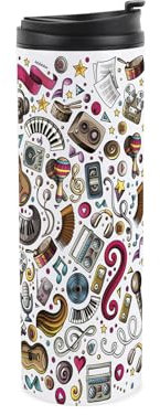 Purely Home Music Montage Travel Mug - Musical Instruments & Equipment Gift/Present for Music Fans - Reusable Stainless Steel Vacuum-Sealed Double-Walled Hot/Cold Drinks Flask 500ml (16 fl oz)