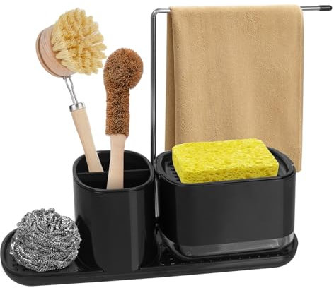 FANTICDE Kitchen Sink Tidy/With Refillable Soap Pump Dispenser, Brush Holder, Sponge Storage, Tidy Container for Bathroom, Shower, Shelf Basket, Countertop, Home