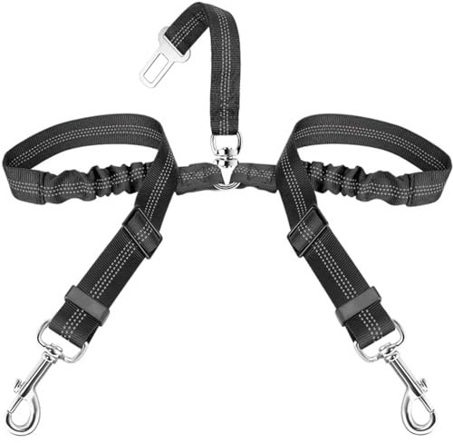 RSYHVG Pet Leash dog Double Head Reflective Nylon, Small & Large Dog Explosion-Proof Impact One-Tow Two Elastic Rope, Car Seat Belt Harness