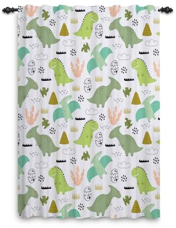 ggaimwf Dinosaurier-Vorhänge für Kinderzimmer Cartoon-Tiere Wildtiere Jurassic-Zeit Süßer Dino Vulkan Fenstervorhänge Vorhänge mit Schlaufe Kinderzimmer Hängender Raumteiler 135x245cm 1 Panel
