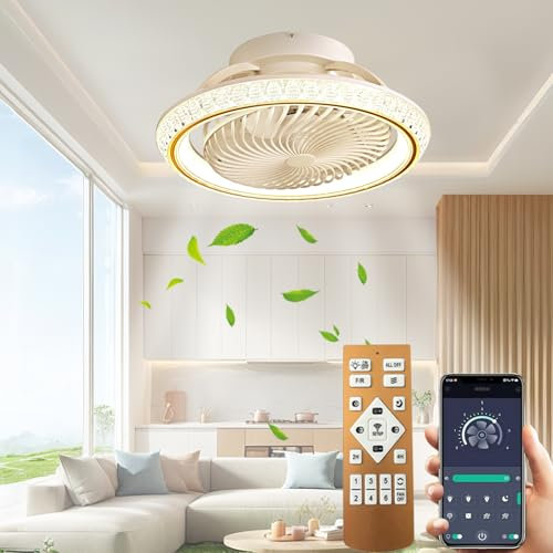 SXQYSM 360° Drehbar Deckenventilator mit Beleuchtung, Deckenleuchte Ventilator, Deckenlampe, Timer Leise Ventilator Lampe mit Fernbedienung, 72W (Gold)
