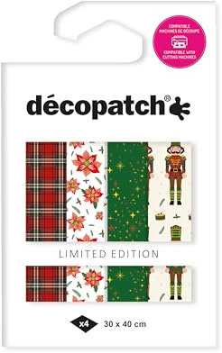 Décopatch TD926C - Assortiment de 4 papiers Foil avec dorure à Chaud - Papier déco Noël - Soldat Casse Noisette