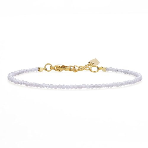 COAI Damen Kristall Armband aus 2mm facettiertem Mondstein Perlen mit Goldene Kette Heilsteine Armband für Frauen