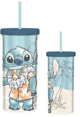Silver Buffalo Lilo & Stitch Island Stitch 20oz Plastic Tall Cold Cup w/Lid and Straw