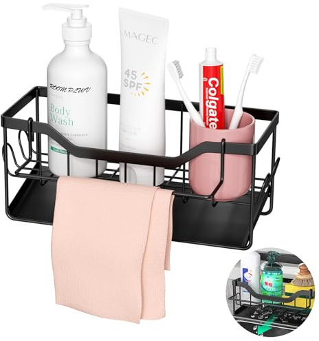 Lixiluxia Organizador Cocina Fregadero, Soporte Estropajo Esponjas, Porta Estropajos, Soporte Esponja Organización con Bandeja Autodrenante, para Almacenamiento en la Cocina y el Baño, Negro