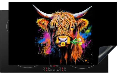 KitchenYeah© Induction Hob Protector Mat 20.5x35.4 / 90x52 cm Cooker Top Protectors Cover Ceramic Covers Electric Hobs Vinyl Scottish Highlander - Graffiti - Colourful - Flower - Animals