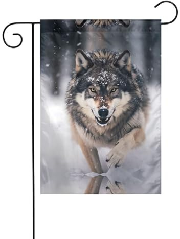 Drapeau de décoration de jardin de 30,5 x 45,7 cm, drapeau de jardin à suspendre, petit drapeau de jardin, loups pour l'hiver et Noël