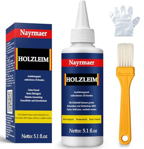 Nayrmaer Colla per legno, 150 ml, colla per legno impermeabile, resistente per interni ed esterni, artigianato, battiscopa, armadi, porte