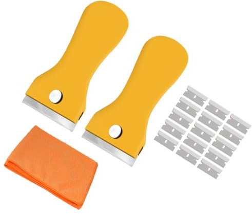 2X Oven Cleaning Tool +15 Spares -Multi-Surface, Ideal for Glass, Ceramic Hobs, Windows [Non-Scratch]-Removes Burnt-on Food, Paint, Stickers, Labels etc- With Microfibre Cloth (Packaging May Vary)
