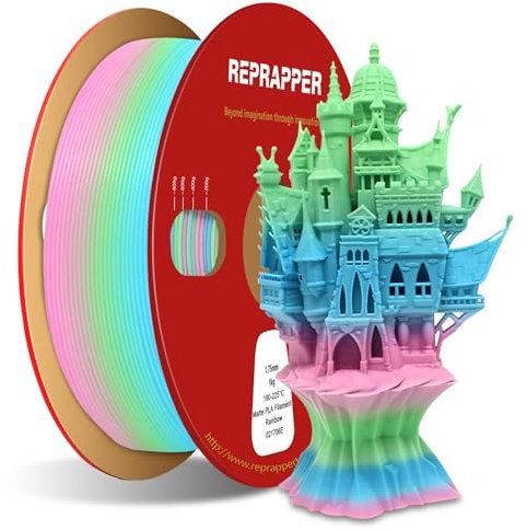 RepRapper Rainbow PLA-Filament, mehrfarbiges PLA 1,75 mm Filament (+-0,03 mm), Schnellwechsel 1 kg PLA-Filament 1,75 mm, mehrfarbige 3D-Druckmaterialien für 3D-Drucker, Matt Rainbow
