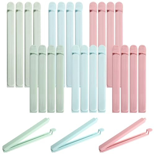 24 Stück Verschlussclips, Kunststoff Dichtung Tasche Clips, Verschlussklammern Plastik Mehrere Farben, für Versiegeln Gefrierbeutel, Snacks, Nüsse, Kaffee