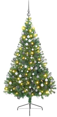 vidaXL Albero di Natale artificiale con luci integrate Verde 210 cm, Albero di Natale Moderno a Forma di Cono, Illuminazione Festiva USB, Display LED, Decorazione Stagionale per Soggiorno e Giardino