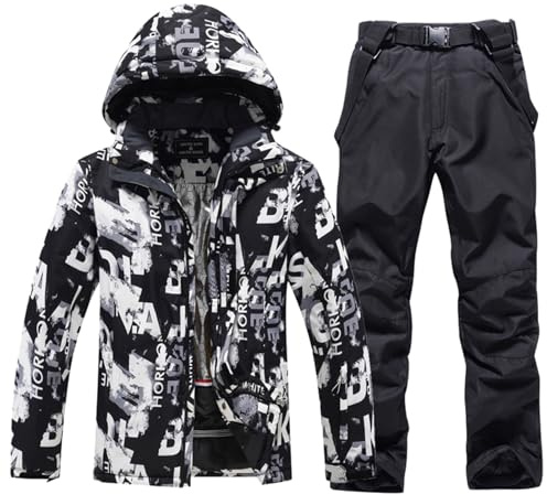Vhersily Traje de Nieve para Hombre, Set de Esquí Impermeable, Aislado, Resistente al Viento, Chaqueta + Pantalón de Nieve Invierno Cálido, Equipo de Senderismo, para Trabajo al Aire Libre, Snowboard